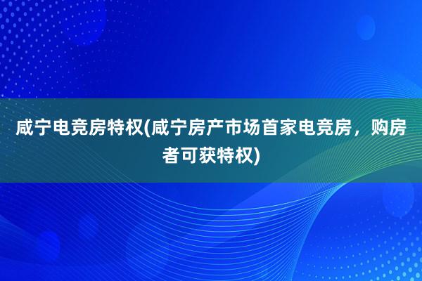 咸宁电竞房特权(咸宁房产市场首家电竞房，购房者可获特权)