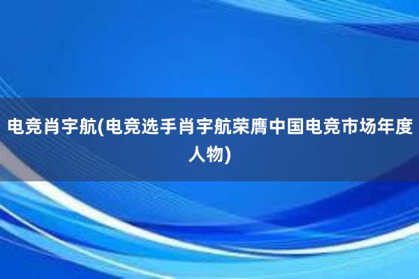 电竞肖宇航(电竞选手肖宇航荣膺中国电竞市场年度人物)